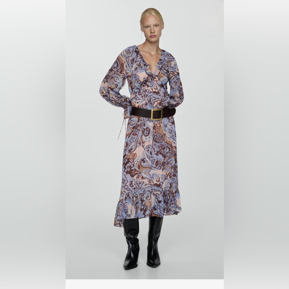 Mango Paisley Blue and Brown Maxi Dress